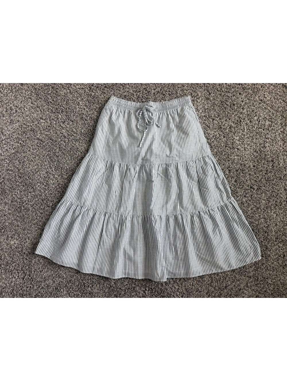 Talbots Blue/White Striped Tiered Midi Skirt Pull On Elastic Waist Skirt Size S